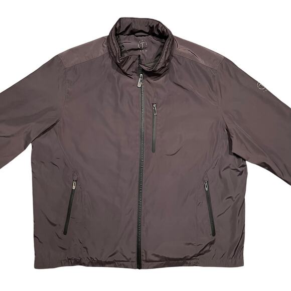 TECH by Tumi Brown Gray Full Zip Waterproof Packable Hidden Hood Jacket Mens XXL - Picture 3 of 16